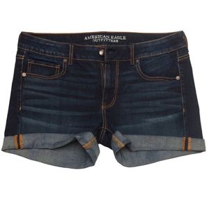 Womens American Eagle Super Stretch Jean Midi Shorts Size 12 32" Waist Dark Wash
